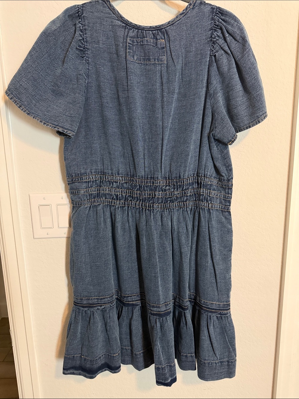 Anthropology Denim Tiered Short Sleeve Dress - Blue - Picture 9 of 9